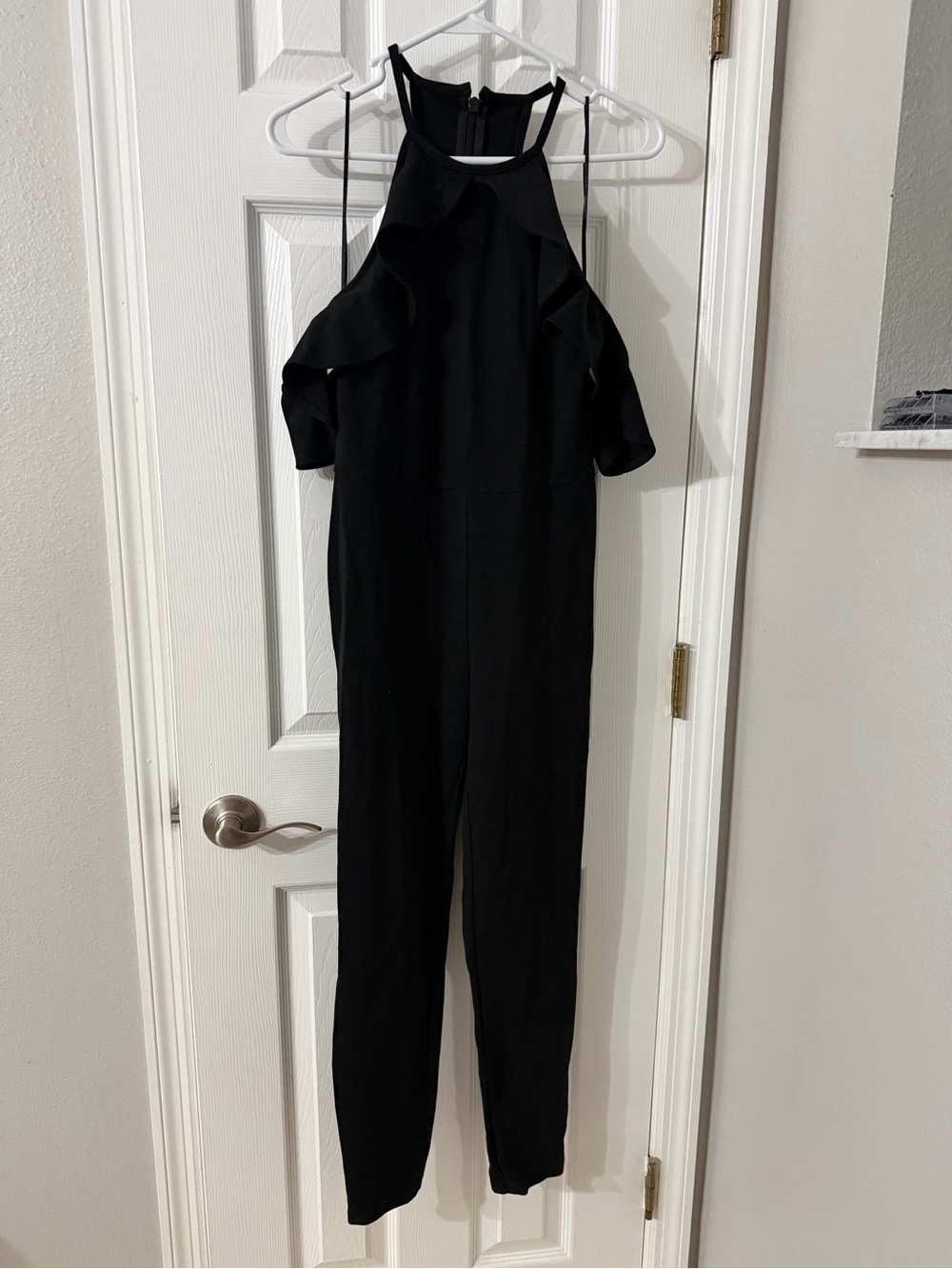 Guess Black Cold-Shoulder Halter Jumpsuit